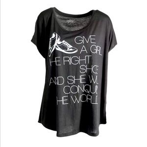 - ‘Give a Girl the Right Shoe…’ Black Graphic Slub Tee! NEW!